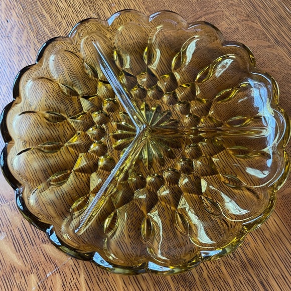 Anchor Hocking Divided Tray Amber Tri-Section Fairfield Glass Vintage Dish Tray - Picture 6 of 16